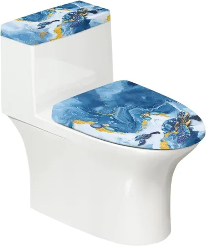 Vista 29 de Funda de asiento de inodoro de mármol blanco dorado para baño, cubierta de tapa de tanque de inodoro suave, 2 piezas, fundas de inodoro con tela