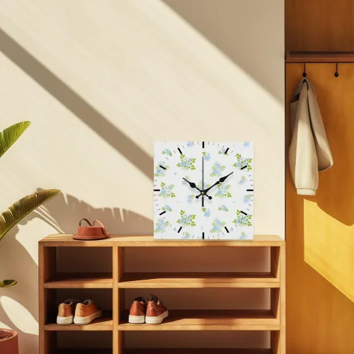 Vista 7 de Light Blue Floral Soft Green Leaves Battery Clock Wall Clocks Silent Clock Wall Bathroom Clocks Battery Operated for Office for Kitchen Bathroom
