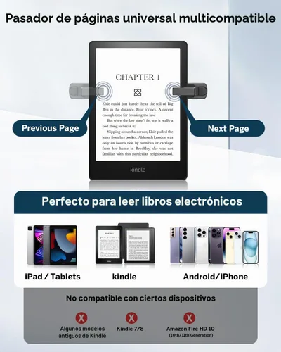 Vista 2 de DATAFY [Compatible con Fundas] Anillo Girador de Página con Control Remoto para Kindle Paperwhite Oasis Scribe Kobo eReaders, Controles Remotos