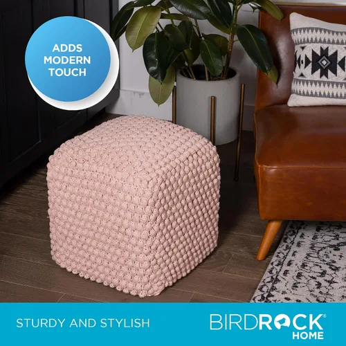 Vista 3 de BIRDROCK HOME - Taburete de puf redondo con diseño otomano – Puf de punto – Cuerda trenzada de algodón – Ideal para la sala de estar, dormitorio