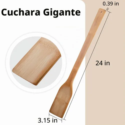 Vista 3 de Cucharas de bambú de mango largo de 24 pulgadas, palitos de madera extra anchos para cocina, espátula plana de bambú para cocinar cangrejos cajún