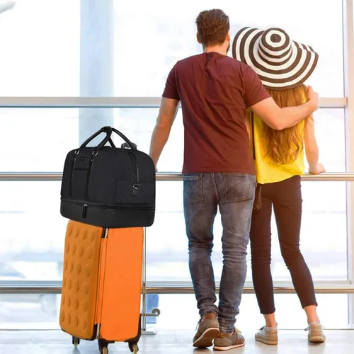 Vista 39 de IBFUN Bolsas de fin de semana para mujer, bolsa grande de lona para viaje, bolsa de viaje con compartimento para zapatos, 21 pulgadas, juego de 3