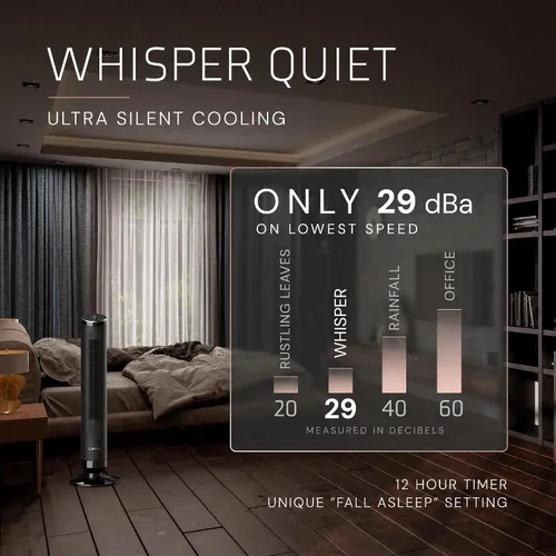 Vista 4 de Lasko Ventilador de torre Ascend con control remoto, ventiladores de piso de 36 pulgadas para dormitorio del hogar, flujo de aire de 29 pies/s