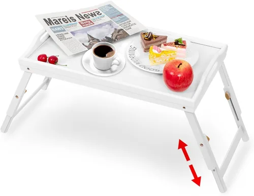 Vista 9 de Mayyol Bandeja de Desayuno para Comer en la Cama - Mesa de Comida Elevada con Altura Ajustable - Bandeja de Servir de Bambú para Regazo/Sofá