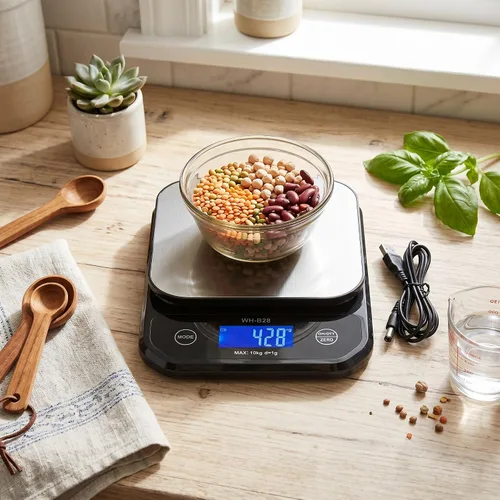 Vista 2 de Garosa Wh-B28 Báscula digital de cocina de 22.0 lbs/0.04 oz báscula de alimentos de precisión de acero inoxidable Gramos y onzas LCD Báscula