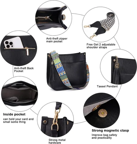 Vista 5 de HKCLUF Bolso cruzado para mujer, 2 piezas, de cuero, con 2 correas ajustables de leopardo, bolsa cruzada