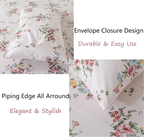 Vista 5 de FADFAY Juego de sábanas con diseño floral de rosas rosas dulces, tamaño King, romántico, de algodón súper suave con bolsillo profundo, 4 piezas