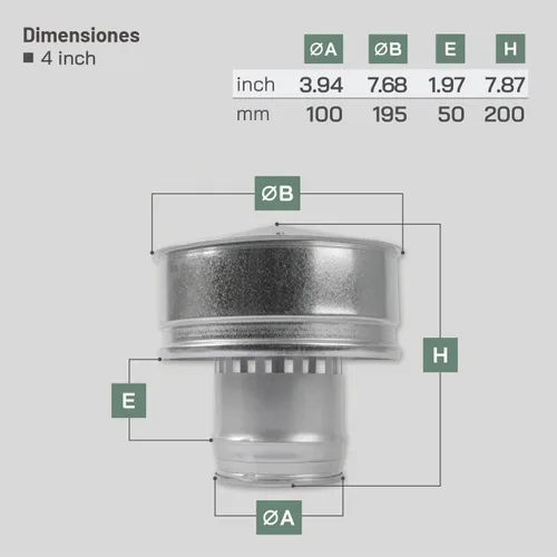 Vista 2 de Vent Systems Tapa redonda de ventilación de techo de 4 pulgadas, protector de lluvia de chimenea de acero galvanizado con escudo contra el viento