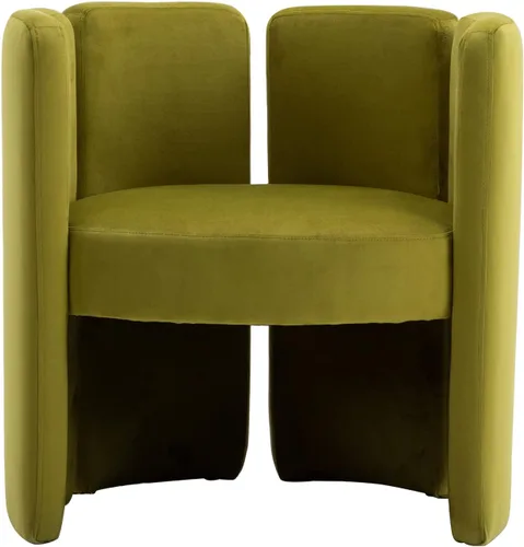 Vista 9 de Silla de acento de terciopelo, silla única acolchada en forma de barril con respaldo circular, diseño moderno, lindas sillas decorativas laterales