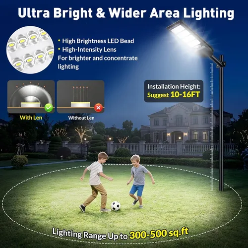 Vista 2 de Solar Street Lights Outdoor Waterproof, 4-Pack LED Flood Lights with Motion Sensor, 6500K 18000LM Dusk to Dawn Solar Light Outside, Solar-Powered