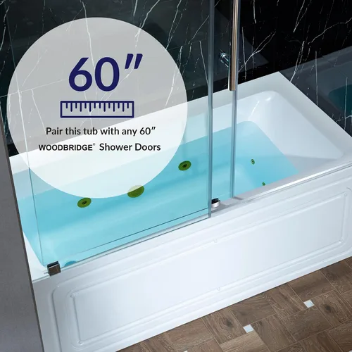 Vista 5 de WOODBRIDGE Bañera de hidromasaje rectangular de acrílico de 60 x 30 pulgadas con calefacción en blanco con drenaje izquierdo, acabado dorado