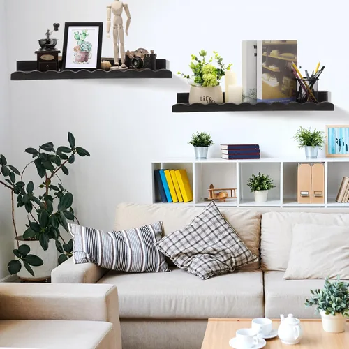 Vista 7 de Suzile Juego de 2 estantes ondulados flotantes de pared para habitación, baño, dormitorio, decoración bonita y almacenamiento de libros, juguetes