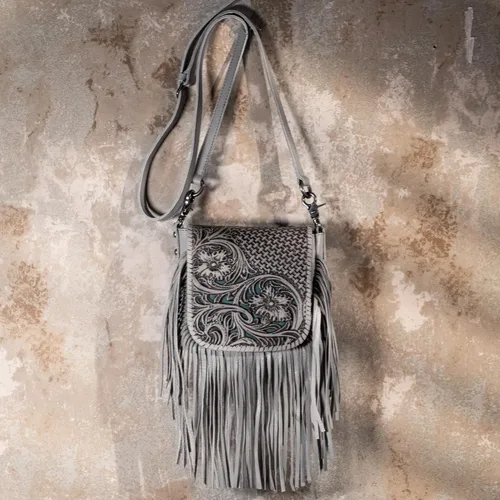 Vista 3 de Montana West Bolso bandolera occidental de cuero genuino con flecos para mujer