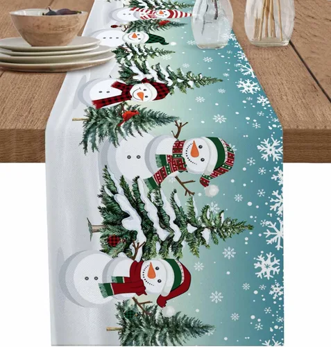 Vista 10 de Camino de mesa de gnomos de Navidad de 36 pulgadas de largo, algodón y lino, bufandas de arpillera, cocina, cena, cafetería, decoración de mesa