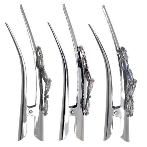 Vista 4 de Fashion & Lifestyle Juego de 3 pinzas de corte de cocodrilo grandes de aleación de metal para mujeres y niñas, horquillas de sujeción bastante