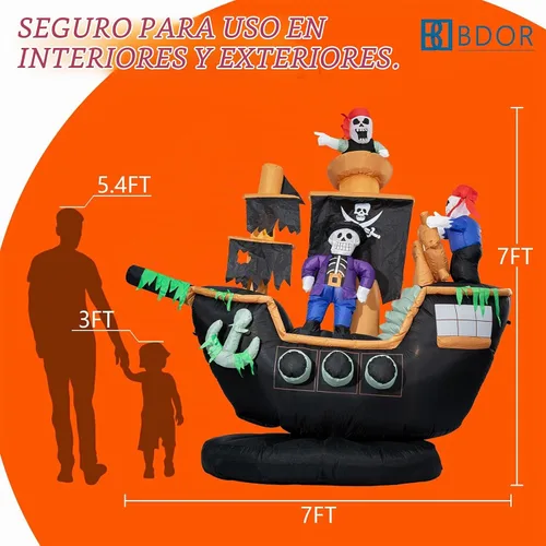 Vista 5 de Esqueletos gigantes inflables de Halloween de 7 pies, fantasmas, barco