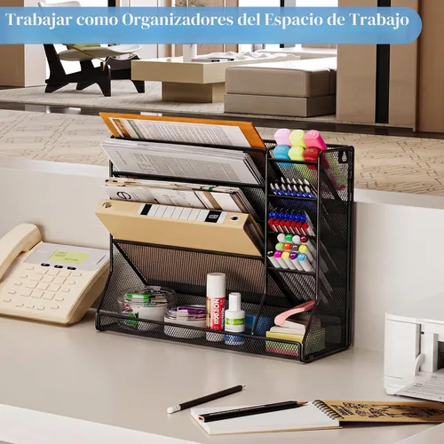 Vista 7 de Jakyitvi Organizador de archivos montado en la pared, organizador de escritorio de metal ajustable y duradero de 4 niveles, soporte para archivos