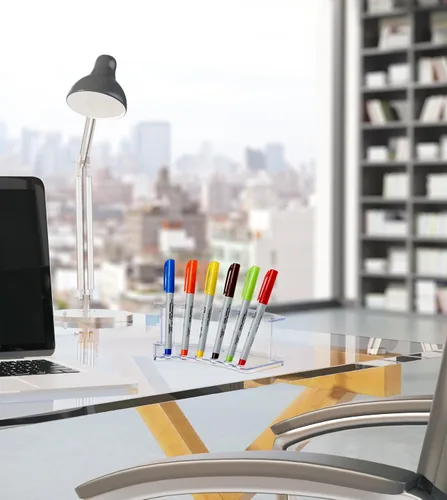 Vista 5 de AdirOffice Soporte vertical de exhibición de 6 ranuras, paquete de 2 – Soporte acrílico duradero para bolígrafos y lápices – Organizador