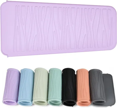 Vista 17 de Alfombrilla de silicona resistente al calor con bolsa para herramientas de peinado del cabello, 1 unidad, gris, silicona, plana, cabello seco, 11 x