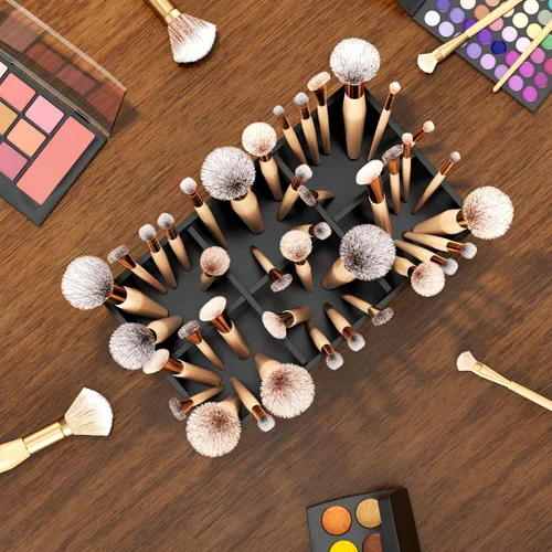 Vista 5 de HIIMIEI Organizador Portacepillos de Maquillaje Negro Acrílico de 6 Ranuras Organizador de Almacenamiento para Cepillos Cosméticos para Encimera
