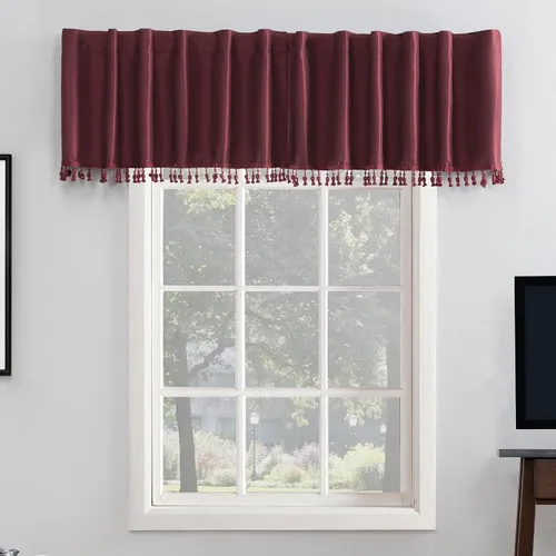 Vista 15 de Sun Zero Greyson - Valance de cortina con pestaña trasera de seda de dupioni de imitación con borlas de cuentas y aislamiento térmico total opaco