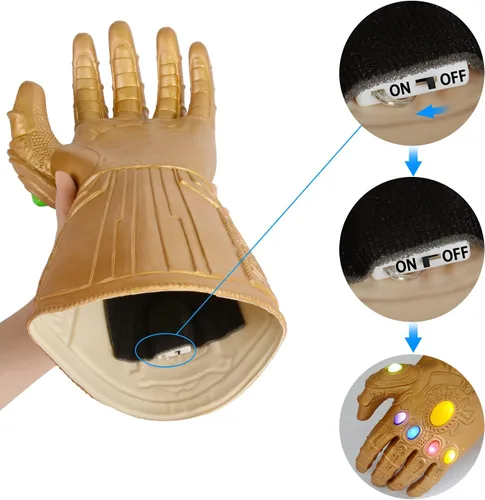 Vista 4 de Guante de mano de látex con luz LED regalo para Halloween y cosplay dorado
