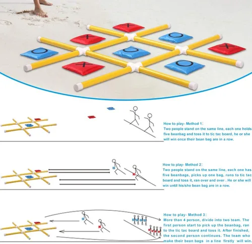 Vista 5 de OTTARO Juego gigante de Tic Tac Toe para exteriores e interiores para la familia, juego de lanzamiento de bolsas de frijoles al aire libre