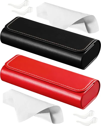 Vista 4 de RayLove Estuche rígido para lentes de sol (paquete de 2), funda para lentes de sol de viaje, funda rígida de cuero para gafas para mujer