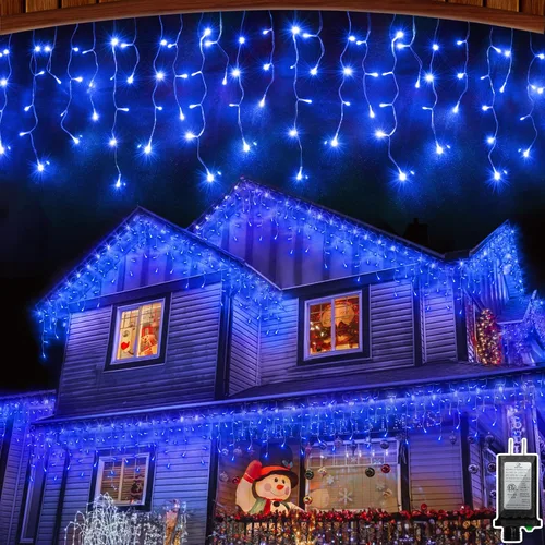 Vista 20 de Luces de Navidad de carámbano para exteriores, 60 pies, 612 luces LED con 136 gotas, 12 modos, regulable, temporizador y resistente al agua, 29 V