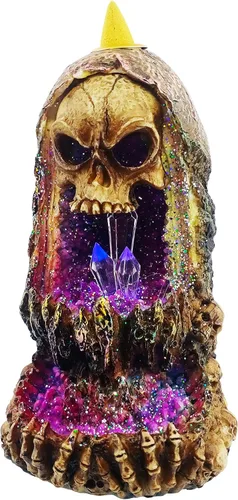 Vista 3 de Fantasy Gifts Quemador de incienso Geode Skull Back Flow w/LED - 6.5