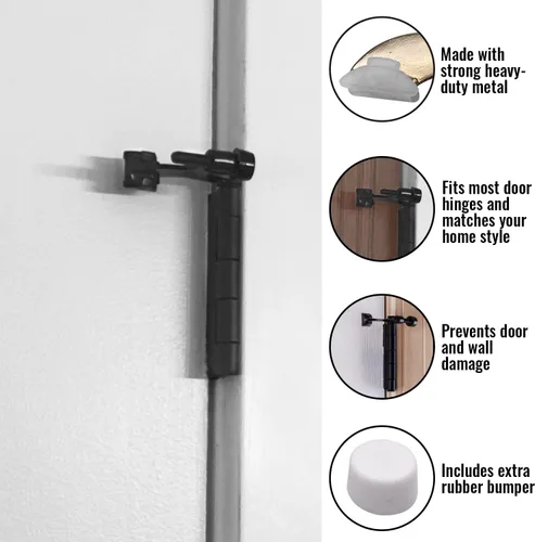 Vista 5 de DCC Home Decor - Paquete de 3 topes de puerta de color negro mate de alta calidad con parachoques de goma extra ajustable de 2.5 pulgadas de ancho