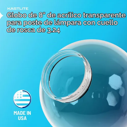 Vista 6 de KastLite Globo de poste de lámpara de acrílico transparente de 8 pulgadas, textura suave con cuello de tornillo de 3.24 pulgadas, fabricado