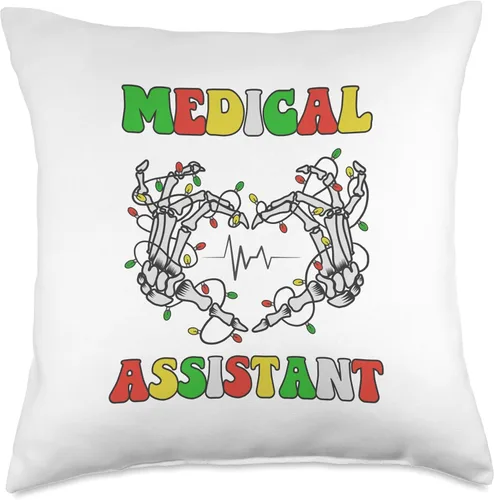 Vista 4 de Medical Assistant CMA Skeleton Hand Christmas Heartbeat Throw Pillow