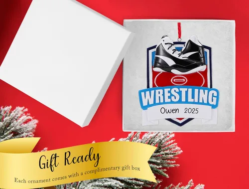 Vista 4 de Adorno de Navidad personalizado de lucha libre 2026 Decoración personalizada para árbol de Navidad de luchador Regalo de recuerdo único