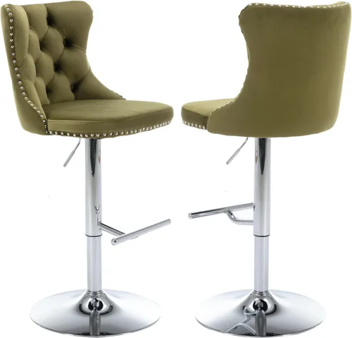 Vista 119 de Aoowow Juego de 2 taburetes de bar giratorios, taburetes de bar ajustables con respaldo de terciopelo copetudo, sillas de bar modernas tapizadas