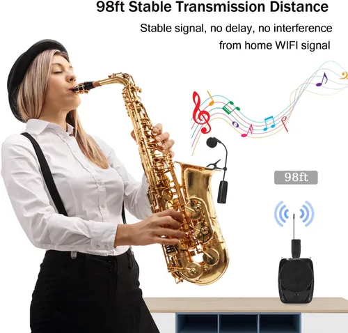 Vista 5 de Micrófono de instrumentos inalámbricos 2.4G, micrófono de saxofón, mini micrófono portátil de mano, receptor inalámbrico y transmisor, para trompeta