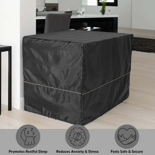 Vista 3 de MidWest Homes for Pets Funda Grande para Jaula de Perro, Funda de Privacidad para Perrera de Poliéster Negro que se Adapta a la Mayoría de Jaulas