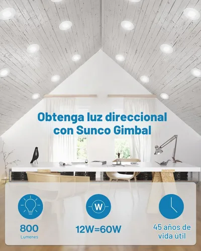 Vista 2 de Sunco - Luz empotrable LED cardán de 6 pulgadas, ángulo ajustable, 12 W = 3000K Blanco Cálido