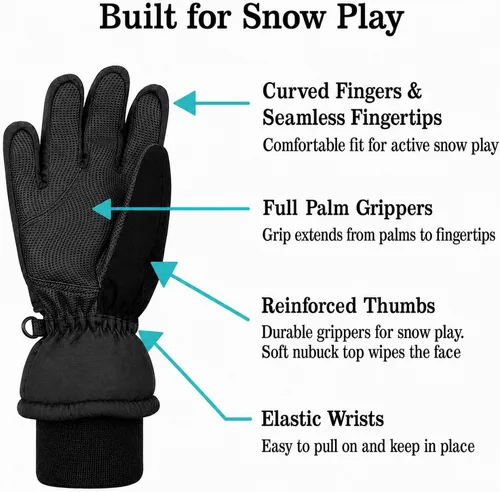 Vista 3 de N'Ice Caps - Guantes térmicos de invierno para niños, impermeables y cálidos Negro