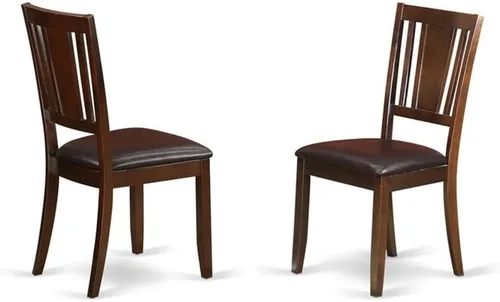 Vista 4 de East West Furniture HBDU3-MAH-C - Juego de comedor de 3 piezas que contiene una mesa de comedor redonda con pedestal y 2 sillas de cocina tapizadas