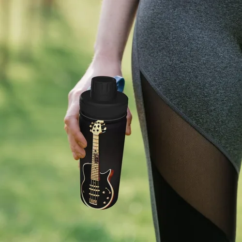 Vista 7 de Black Guitar Insulated Stainless Steel Kettle Print Funny Water Bottle Insulated Ideal for Sports and Travel