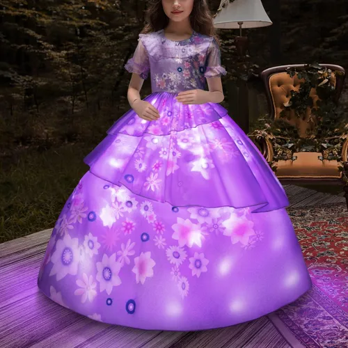 Vista 2 de UPORPOR Disfraz de Mirabel Isabella con luz para niña de Encanto para cumpleaños de 2 a 10 años