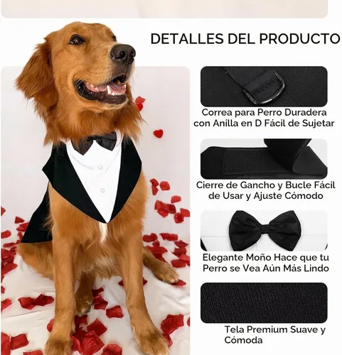 Vista 3 de Kuoser Conjunto de esmoquin para perro, traje de perro y bandana, disfraz Negro