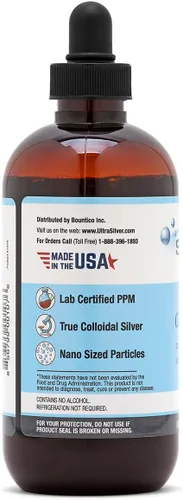 Vista 2 de Ultra Silver® Plata coloidal 500 PPM, 8 onzas (8.0 fl oz) Suplemento mineral Plata coloidal verdadera - con cuentagotas