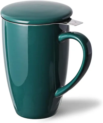 Vista 20 de Sweejar Taza de Té de Porcelana con Infusor y Tapa, Tetera con Filtro, Colador Infusor de Tazas de Té de Hojas Sueltas, 16 Fl Oz para Azul degradado