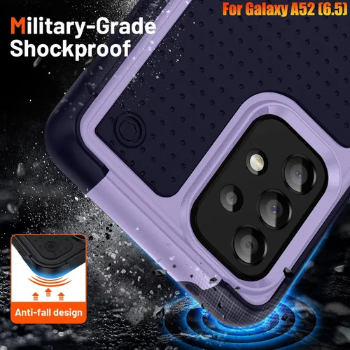 Vista 3 de Funda resistente para Samsung Galaxy A52(5G) de 6.5 pulgadas, 4 esquinas con bolsas de aire [protección contra caídas de 12 pies], agarre