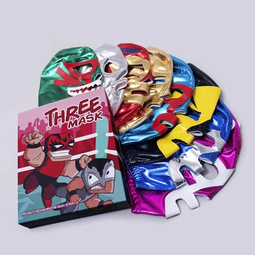 Vista 6 de Máscaras de lucha libre de calidad profesional (paquete de 8) Disfraz auténtico de Lucha Libre - Tamaño adulto Máscaras de Luchador hechas