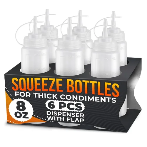 Vista 22 de 6 botellas de plástico para salsas de 4 onzas (4.1 fl oz), juego de botellas reutilizables pequeñas con punta fina cortable, para barbacoa, picnic