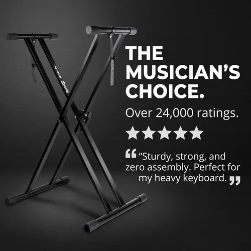 Vista 6 de RockJam Xfinity - Soporte para teclado de piano de alta resistencia, doble X, premontado, infinitamente ajustable con correas de bloqueo