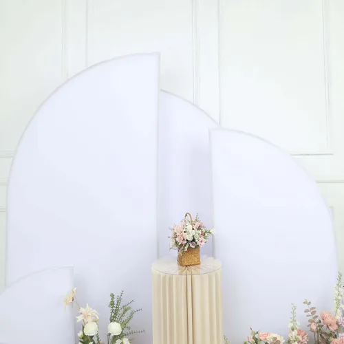 Vista 30 de Efavormart - Juego de 4 fundas de elastano beige para arco de media luna, fundas de telón de fondo Chiara de 2.5 pies a 7 pies para escenarios